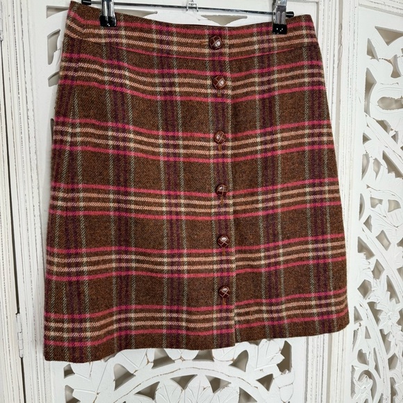 Talbots Brown Plaid Wool Blend Skirt - Picture 1 of 6